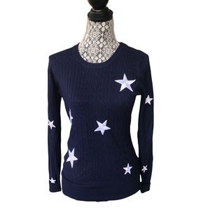 SALE Cielo Navy Blue White Star Scoop Neck Ribbed Sweater Top size Large